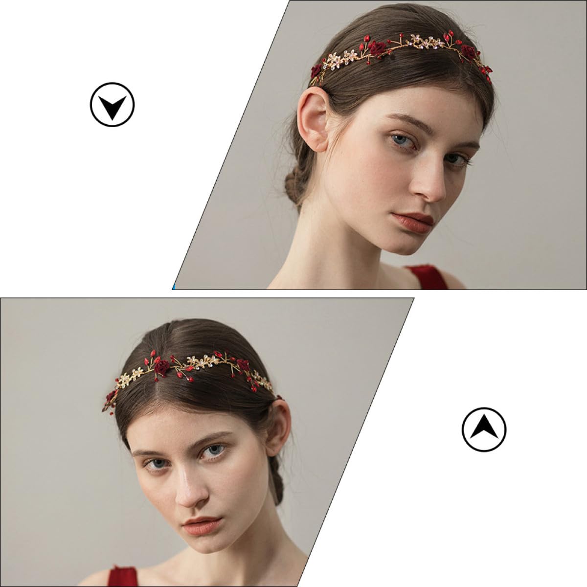 WOONEKY 1pieza Tocado Floral Delicado Para Novia Piedras Rojas Accesorio De Boda Para Fotografía De Fiesta y Estilo Chino