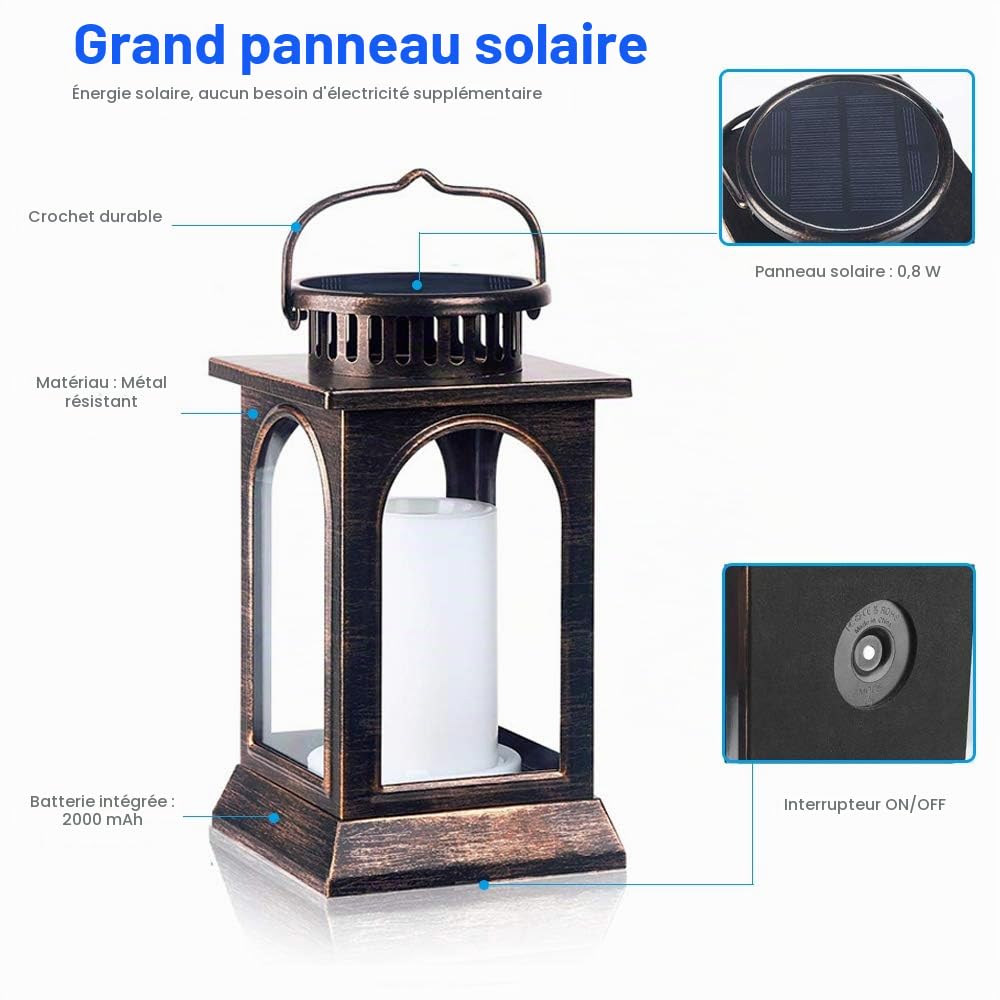 Lanterne solaire en métal, SOLARBABY Solar Flame Lights Outdoor Hanging Lantern Outdoor Waterproof Garden Lights for Garden, Patio, Pathway, Yard Decoration (Bronze, Pack de 2)
