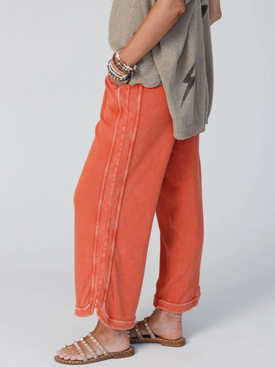 Gnveub Women's Yoga Pants Lightweight Wide Leg Sweatpants High Waisted Drawstring Loose Lounge Pant with Pockets - Image 5