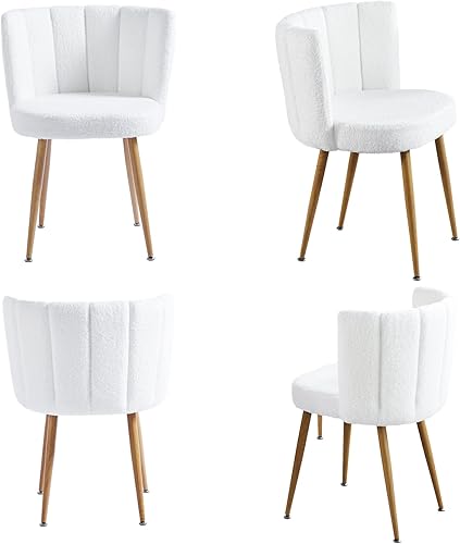 Miniatura 5 de ATSNOW Juego de 2 sillas decorativas de piel sintética blanca, sillas laterales tapizadas modernas de mediados de siglo para comedor, sala de estar,