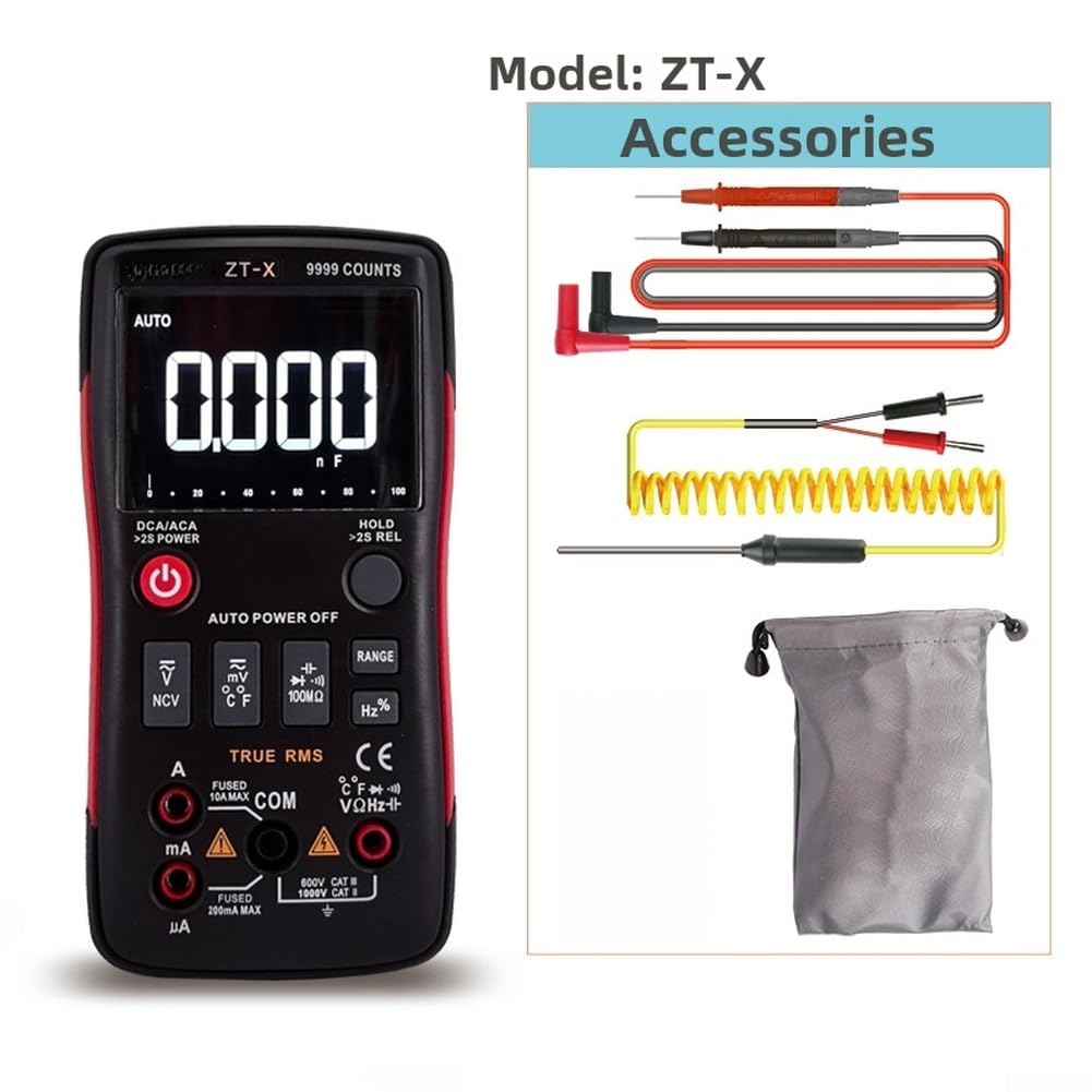 ZT-X Multimetro digitale 9999 Count True RMS, gamma automatica, rilevamento tensione senza contatto, ampia gamma di funzioni di misurazione per diagnostica elettrica