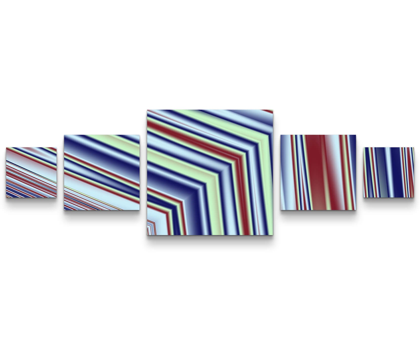 Paul Sinus Art Abstraktes Leinwandbild – Linien In Rot, Weiß, Blau, Gelb, 90x90 Cm Auf Holzrahmen