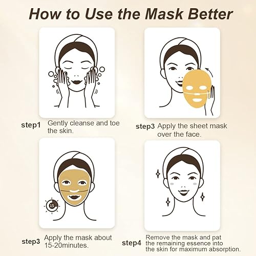 Miniatura 7 de MOND'SUB Mascarilla reafirmante facial de oro de 24 quilates (6 piezas)  Mascarilla facial antienvejecimiento, iluminadora, hidratante, hidratante y