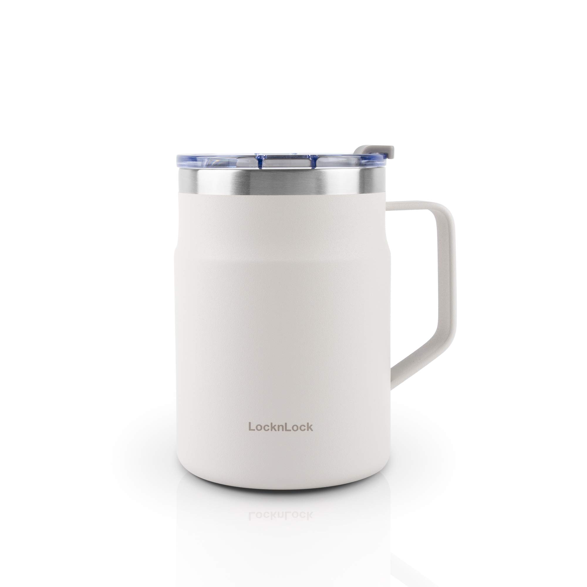 LocknLockLOCK & LOCK Metro Mug with Handle & Lid Double Walled Stainless Steel Thermal Insulated, 16-Ounce, Off White