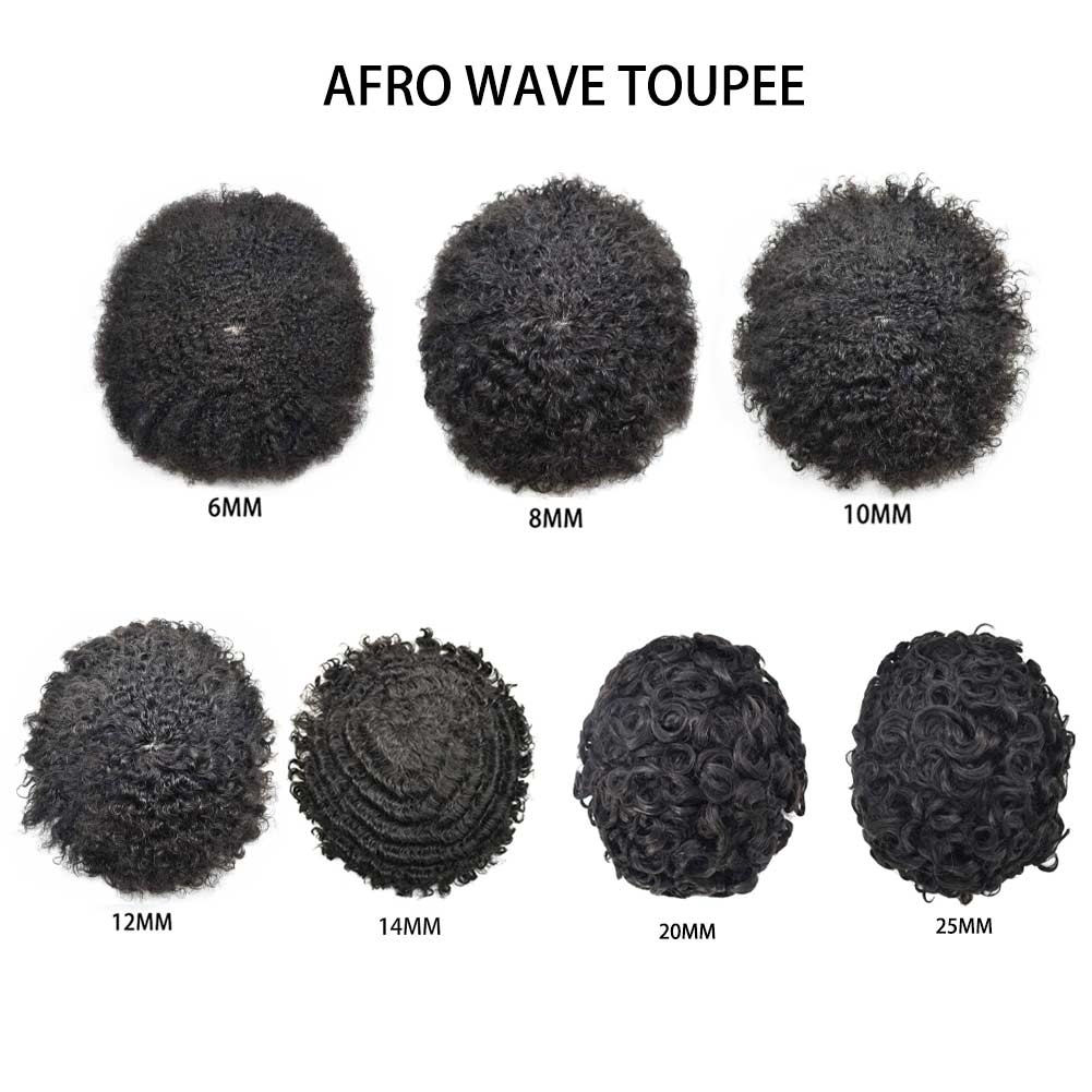 Afro Toupee for Black Men - Natural Poly Skin Hair System With Real Human Hair - African American Hair Piece (8''X10'', #1B Off Black-8MM Wave)