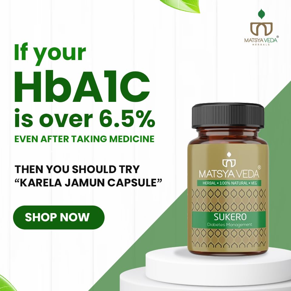Image of Matsyaveda Sukero Ayurvedic Sugar Care Supplement | With Jamun, Karela, Gudmar, Methi & Bael | Supports Healthy Blood Sugar Levels | Herbal Capsules for Men & Women |Pack of 3 X 60 Capsules