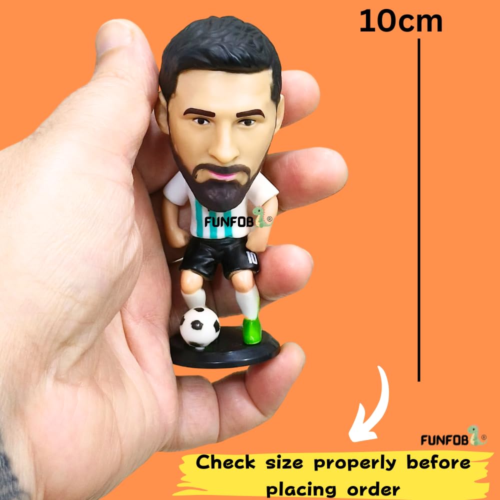 FUNFOB Messi Action Figure Height - 10cm for Football Fans | Assembly Required | Car Decor Study Table Collectible Multicolour PVC | Messi Figure 1