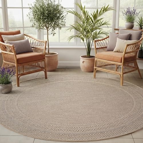 Tapis extérieur rond 80 cm SIMPEX beige uni avec bordure balcon