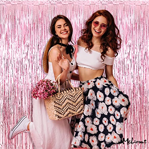 Image of 4 Pack Pink Fringe Curtain Backdrop, 3.2Ft x 6.6Ft Metallic Tinsel Foil Fringe Streamers Background for Photo Booth Birthday Wedding Baby Shower Carnival Easter Mother's Day Party Decorations