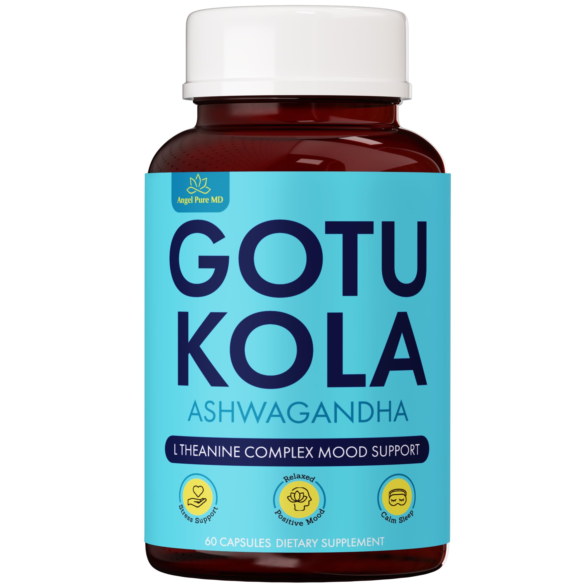 Angel Calm Stress Relief Supplement for Women & Men Focus, Mood Support, Natural Energy & Calm, Cortisol Balance + Fast Acting Ashwagandha Vitamin B12, Rhodiola Rosea & Lemon Balm – 60 Count