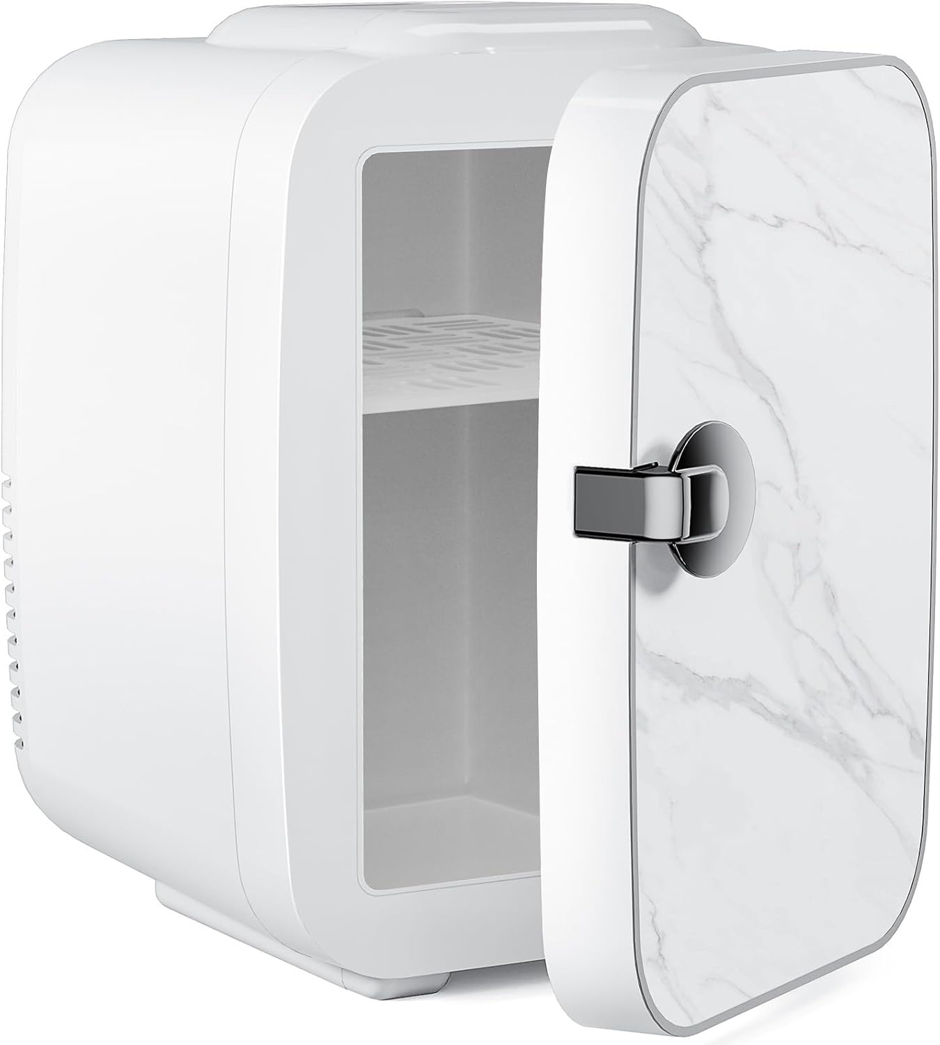 Mini Portable Fridge, 4 Litres Capacity, Chills Six 12oz Cans, Small Refrigerator 100% Freon-Free & Eco Friendly, Cooler & Warmer for Skincare, Beverage, Food, Cosmetics, Marble