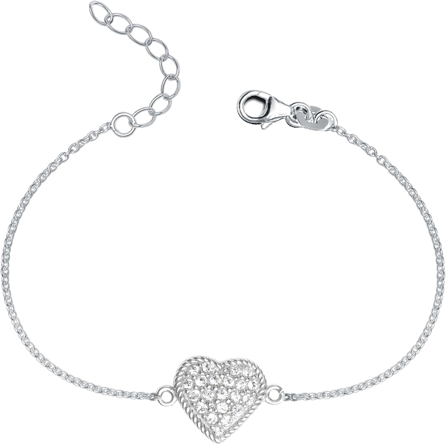 LeCalla 925 Sterling Silver Heart Bracelet Jewelry for Women | Lightweight Infinity Heart Link Charms Adjustable Bracelets | Valentines Day Gifts for Her