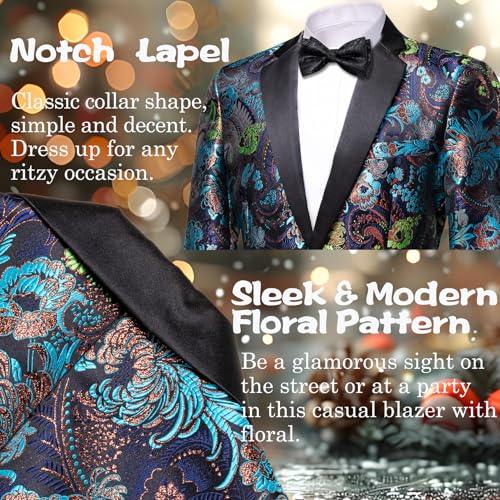 Image of Barry.Wang Mens Floral Blazer Suit Jacket Notched Lapel Casual Sport Coat | Flowers Jacquard One Button Tuxedo for Prom Wedding Party Disco Dinner Banquet Cocktail Homecoming Travel,Regular Fit