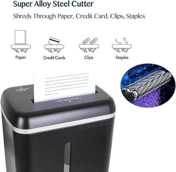 WOLVERINE SD9101 P-5 Super Micro Cut Shredder, 8-Sheet, 4.5Gal, 54dB, Black