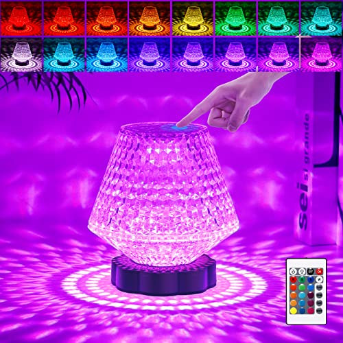 Led Kristall Tischlampe, Crystal Diamond Table Lamp- 16 Farben ändern RGB Touch Dimmbare Kristall Lampe Nachttischlampe für Schlafzimmer Wohnzimmer Party Abendessen Decor (B) Cover