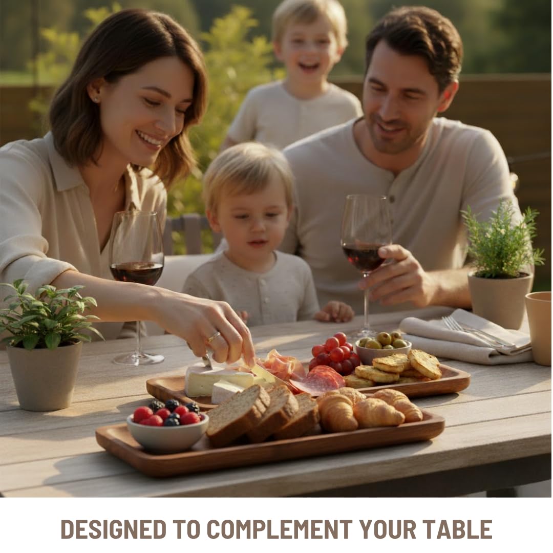 SAAGA Acacia Solid Wood Rectangular Serving Platter | 12 x 5 Inch Multipurpose Tray for Snacks, Fruits & Desserts β Brown 4