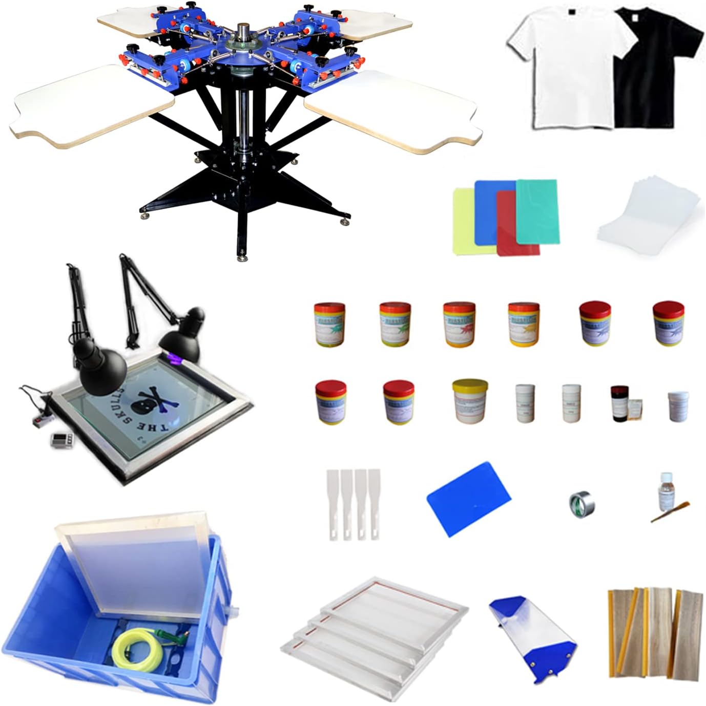 Screen Printing Kit Silk Printing Press Equipment Material Enhanced Precise Micro-Adjust 4 Color 4 Station Screen Printer for T-Shirt DIY