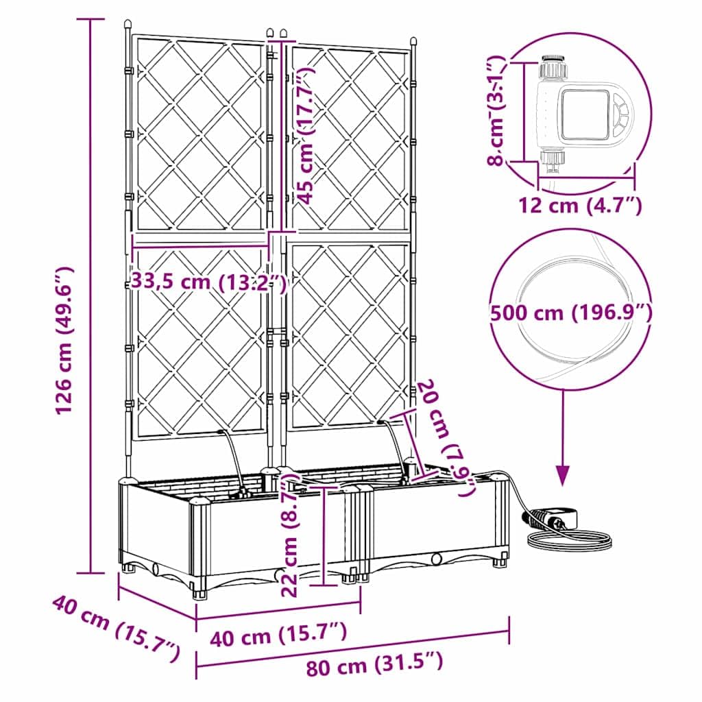 Garten-Pflanzgefäß aus Kunststoff Weiß 80 x 40 x 126 cm 2 Stück mit Bewässerungssystem wetterfest für Balkon Terrasse Indoor Outdoor Pflanzkübel modern eckig vielseitig