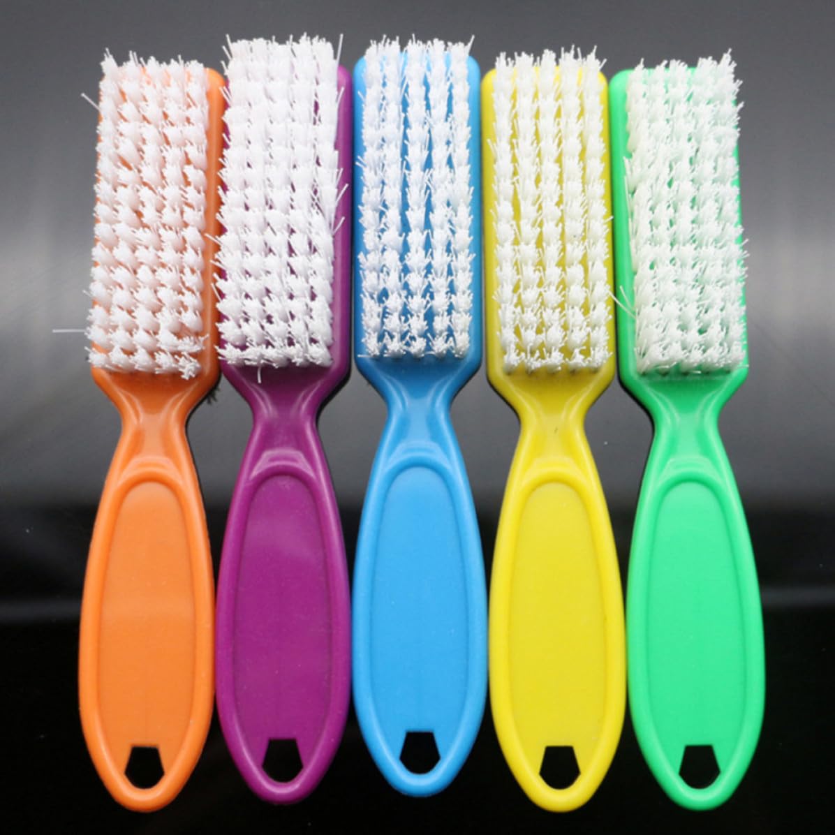 10pcs Nail Cleaning Brush Set with Long Handle Plastic Fingernail Cleaner Brush for Hands and Feet Easy to Hold for Manicure and Nail Art Care Random Color