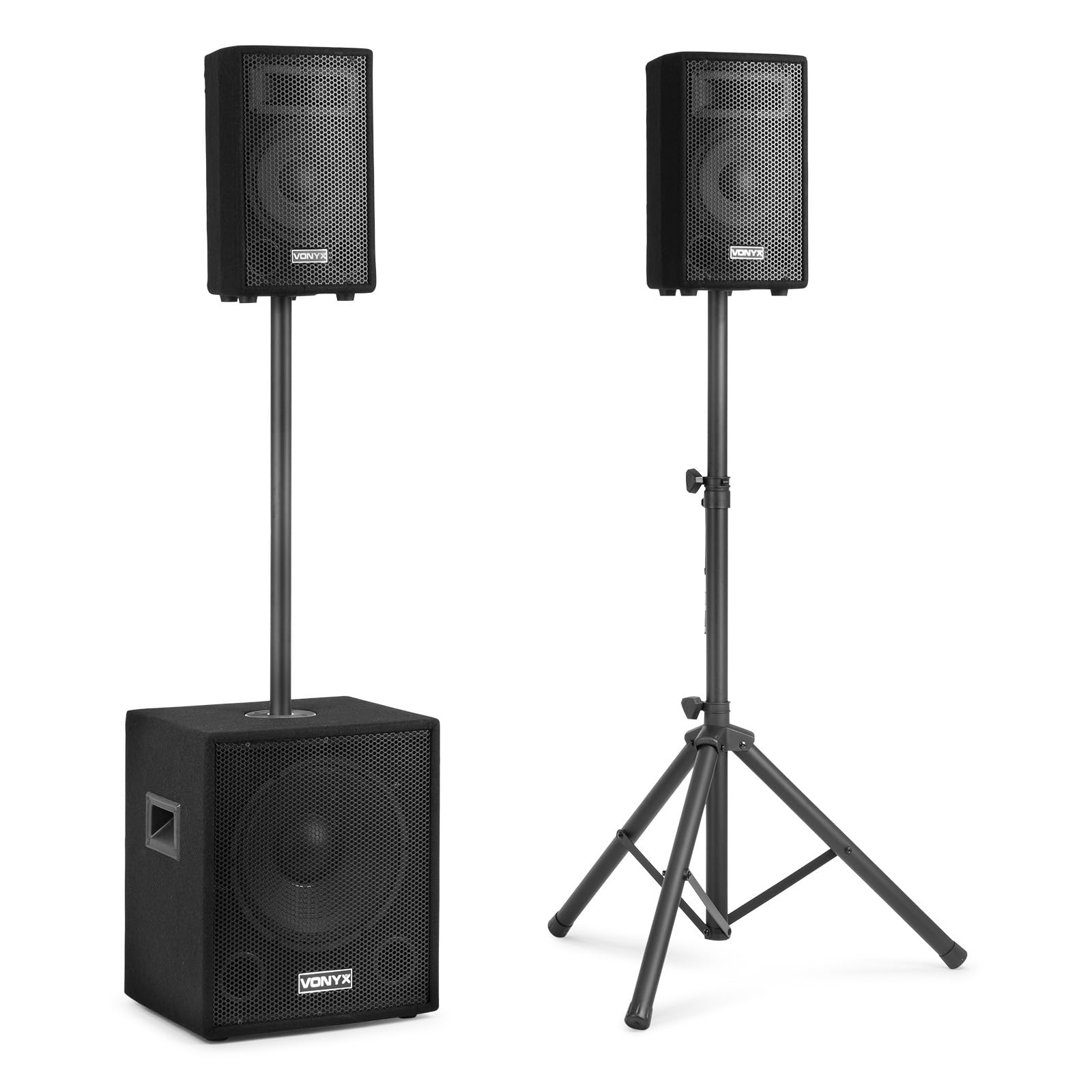 VONYX VX0812BT Pack Sono DJ Actif 2.1-800W, 8Ohm, avec Bluetooth, Subwoofer 12 Pouces, 2 Enceintes 8 Pouces, Égaliseur de Son, Lecteur MP3 USB/SD, Idéal pour Vos Soirées et Vos Évènements