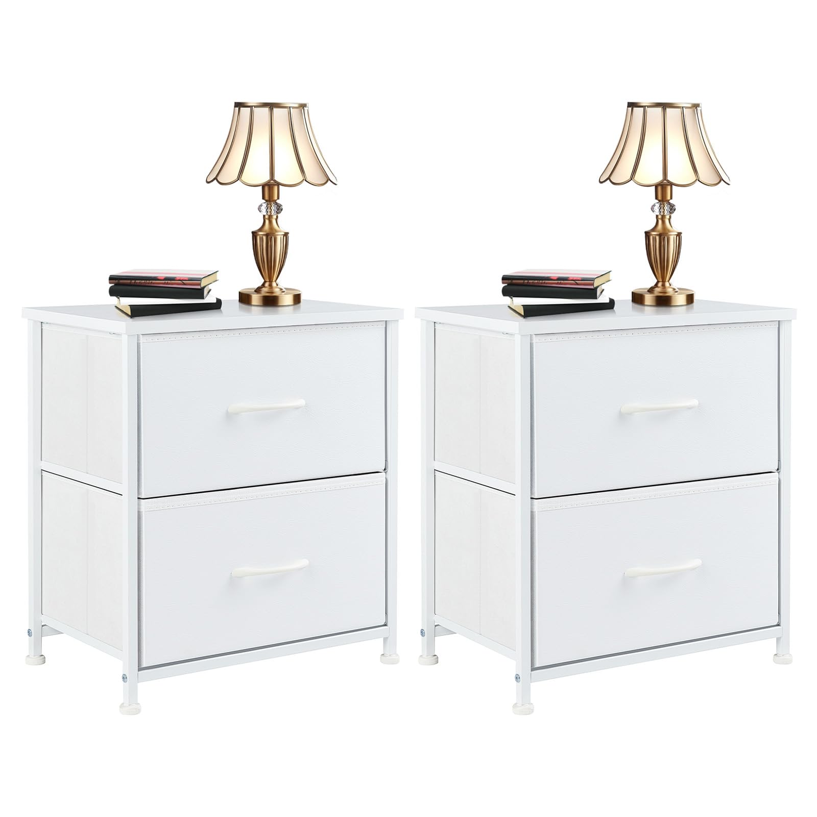 DUMOS Kommode mit Schubladen - kommoden & Sideboards für Schlafzimmer Geeignet, Komodenschrank mit 2 Schubladen, Stoffkommode mit Stabilem Stahlrahmen, Ideal für Schlafzimmer, Wohnzimmer (Weiß)