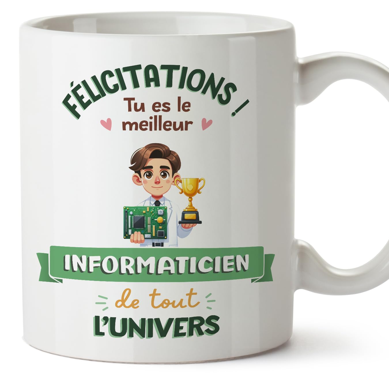 MUGFFINS Computer Scientist Man Mug - in French - Meilleur Univers Trophée - Funny Gift for Colleagues - Ceramic 11oz Mug — image 1