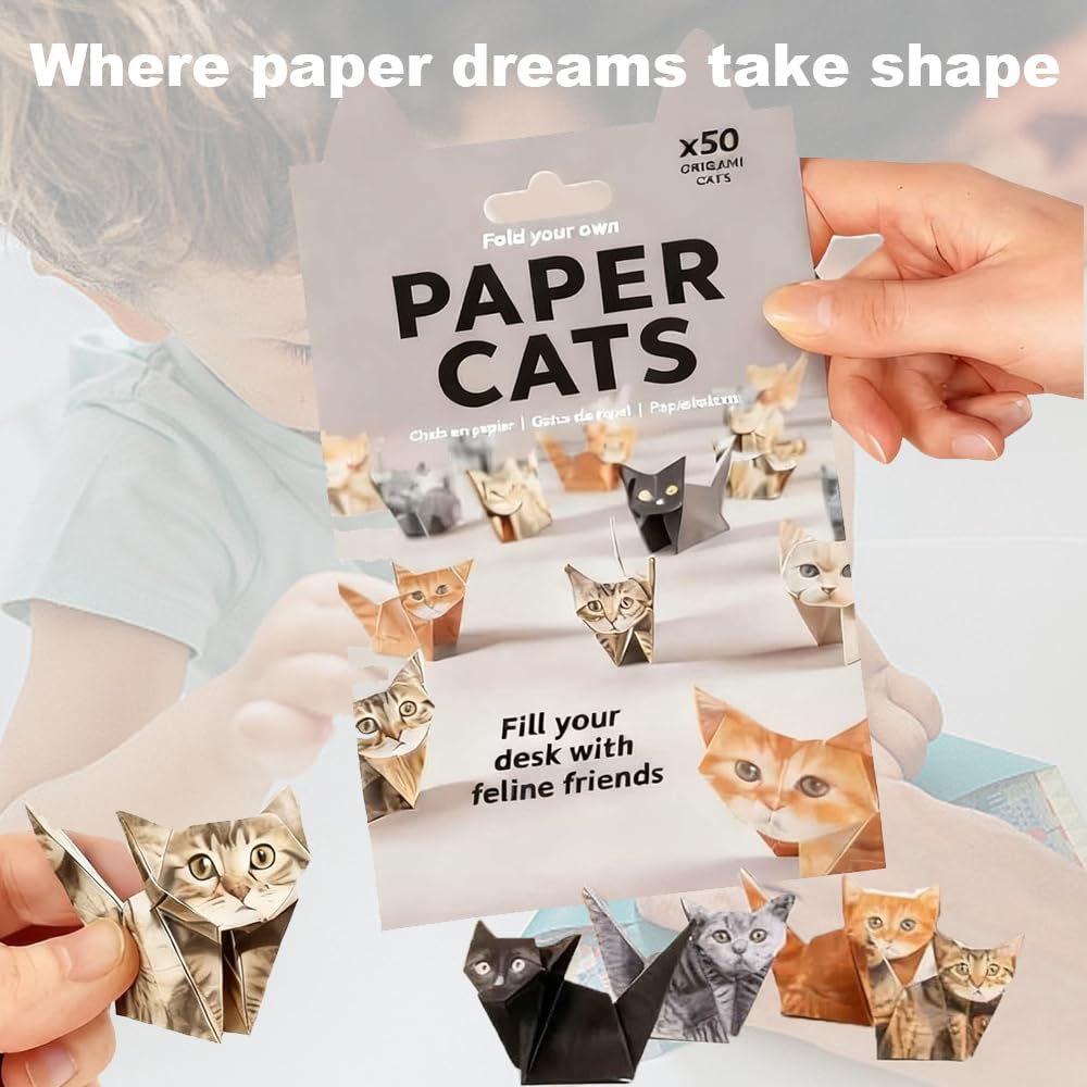 Paper Cats Origami Kit, 50pcs DIY 3D Origami Animal Kit for Making Cute Origami Cat/Dog/Dinosaur - Image 4