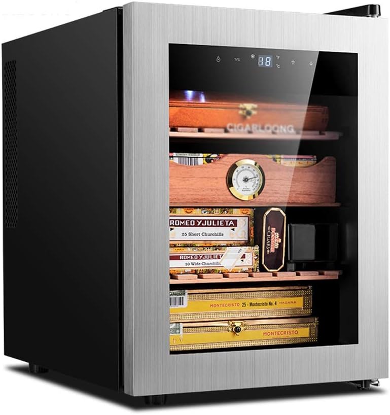 Xing Hua home Humidors 300 Cigars Cooler Humidor Car Portable Cigar Humidification Box Adjustable Temperature Built-in Cedar Wood Stainless Steel Finish (Color : Black, Size : 49 * 35 * 47cm)