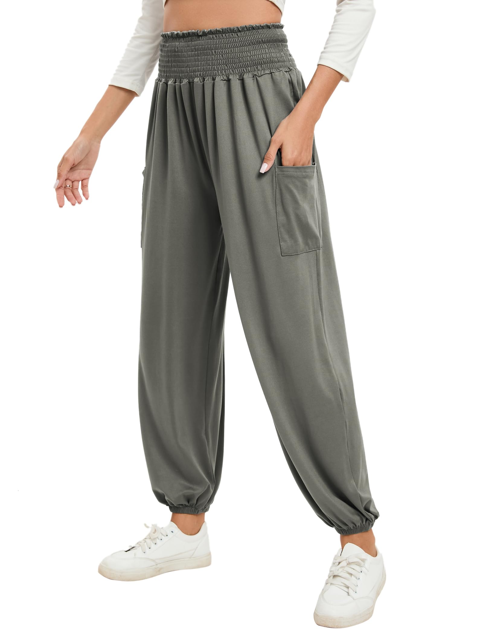 Famulily Damen Yoga-Sweatpants mit Taschen Casual hohe Taille Sport Haremshose Comfy Lounge Pants S-XXL