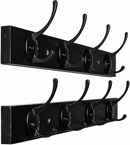 Miniatura 10 de Ganchos de pared para abrigos, estante de madera para sombreros con 4 ganchos para entrada, baño, dormitorio (blanco) Blanco,Negro