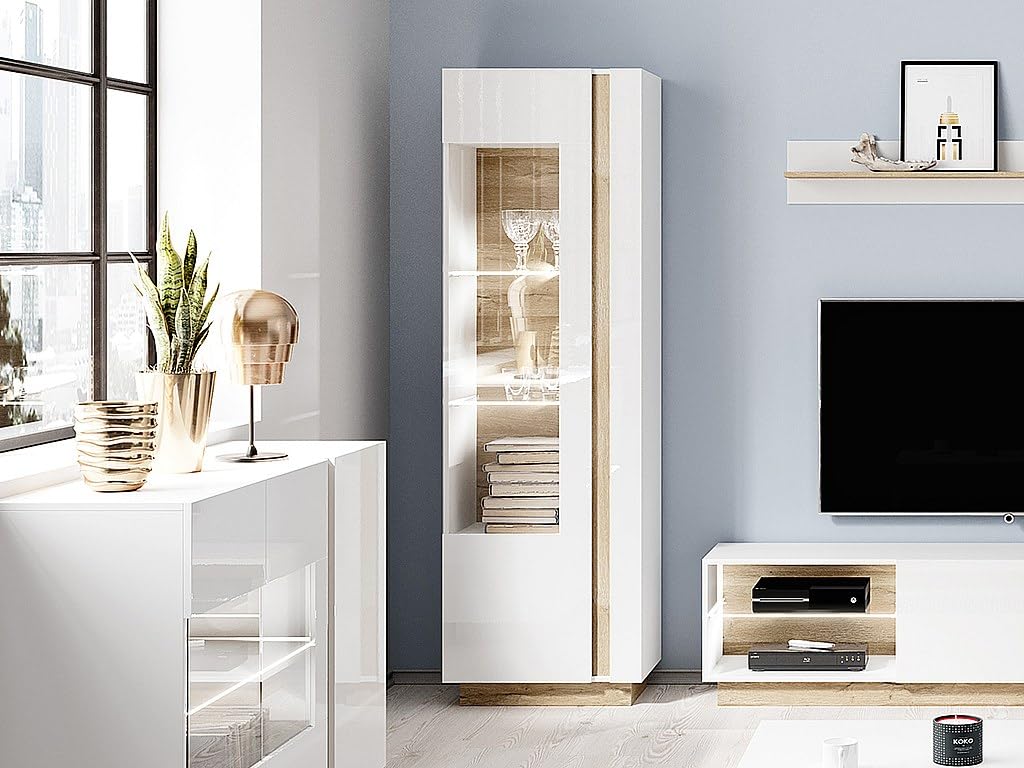 Vente-unique - Vetrina 1 anta con LED Bianco brillante e Rovere - MURARI