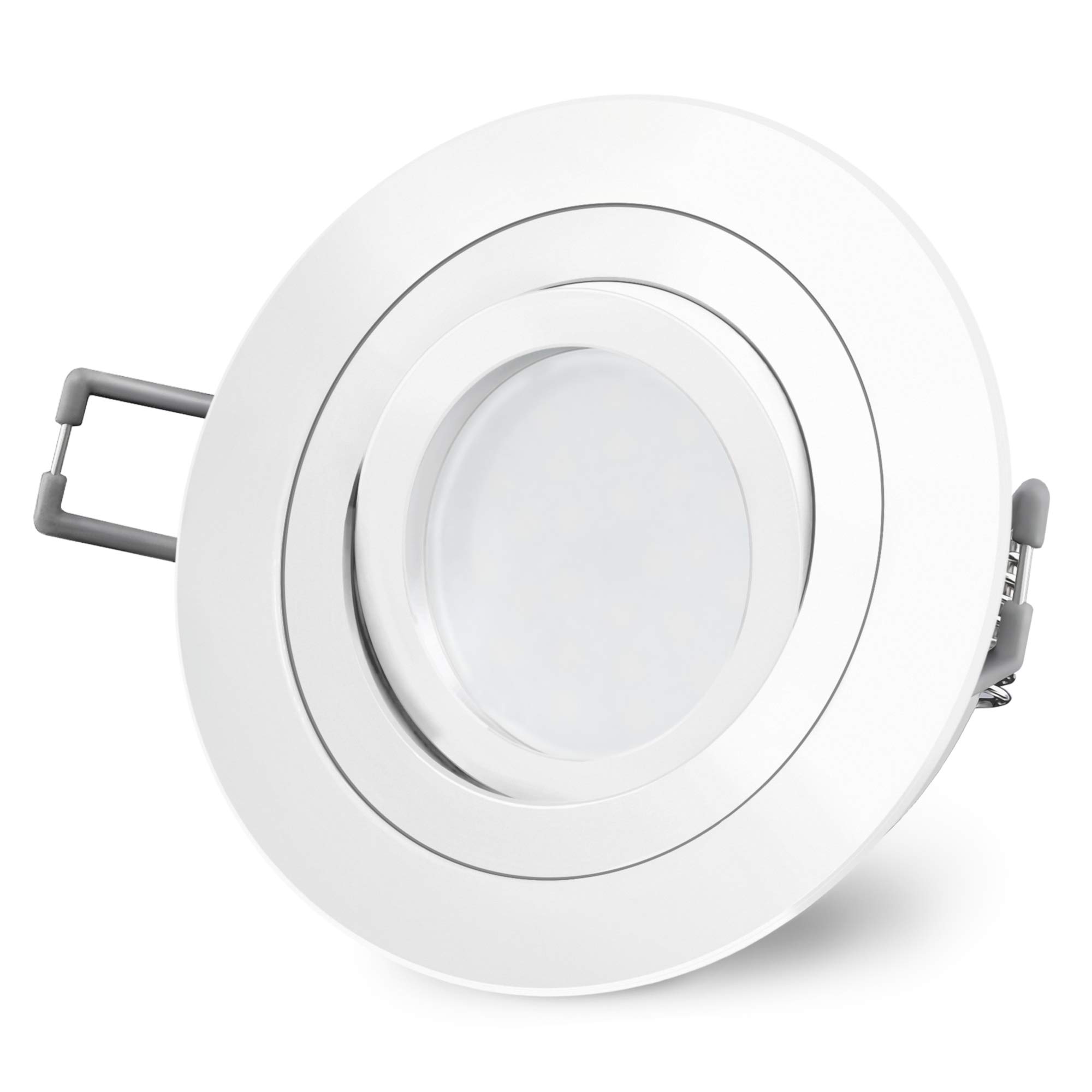 SSC-LUXon RF-2 LED Einbauleuchte 6er Set rund weiß GU10 4W warmweiß | Weiße Downlights im 6er Set rund für Wohnzimmer, Küche & Flur - inkl. milchigen Leuchtmitteln, schwenkbar, kein Trafo nötig