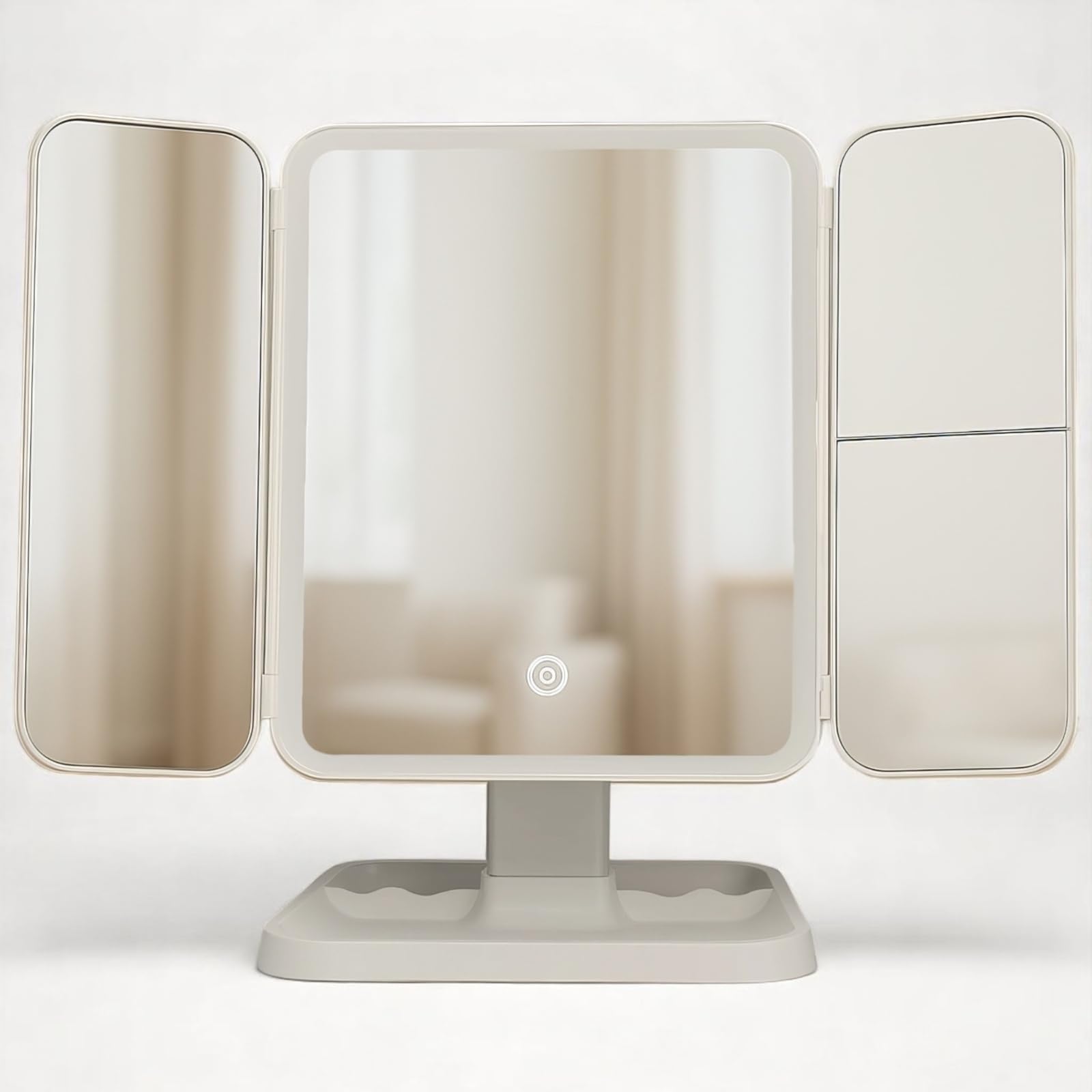 SELLSHO LED Makeup Mirror with Adjustable Trifold Angle and LED Lights | Magnifying Vanity Mirror with 3 Adjustable Coloured LED Light with USB Power and Battery Power (White)-picture-17