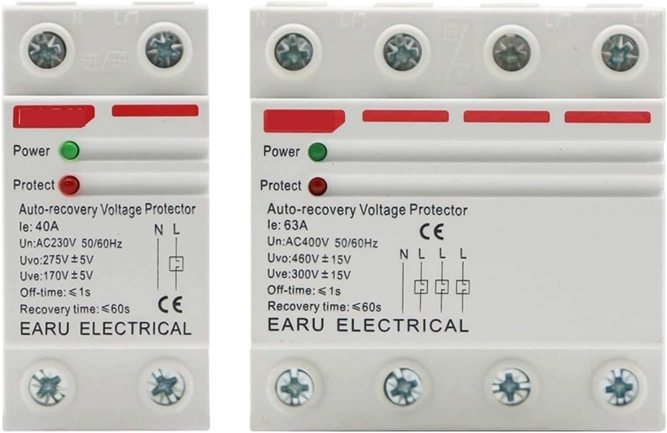 ALKOY Circuit Breaker 40A 63A 230V Din Rail Automatic Recovery Reconnect Over Voltage Under Voltage Protective Device Relay 1Pcs (Color : 40A, Size : 230V 1) (Color : 63A, Size : 400V 2)