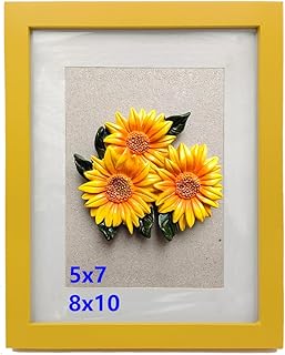 ZXT-parts 8x10 Picture Frame Wood with Mat 5x7 Opening. Tempered Glass Panel, Sturdy and not Easily Broken.Solid Wood Yellow Color Frame.Wall and Table.