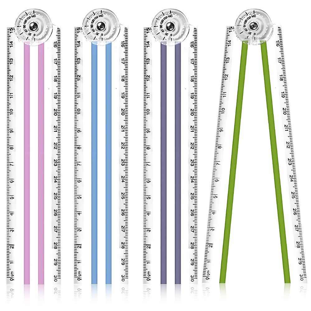 Folding Ruler, 4PCS Foldable Ruler, 30cm Fold Transparent Straight Ruler, Geometric Rulers, 180° Plastic Folding Rulers School Stationery for Mathematics Daily Learning Geometry