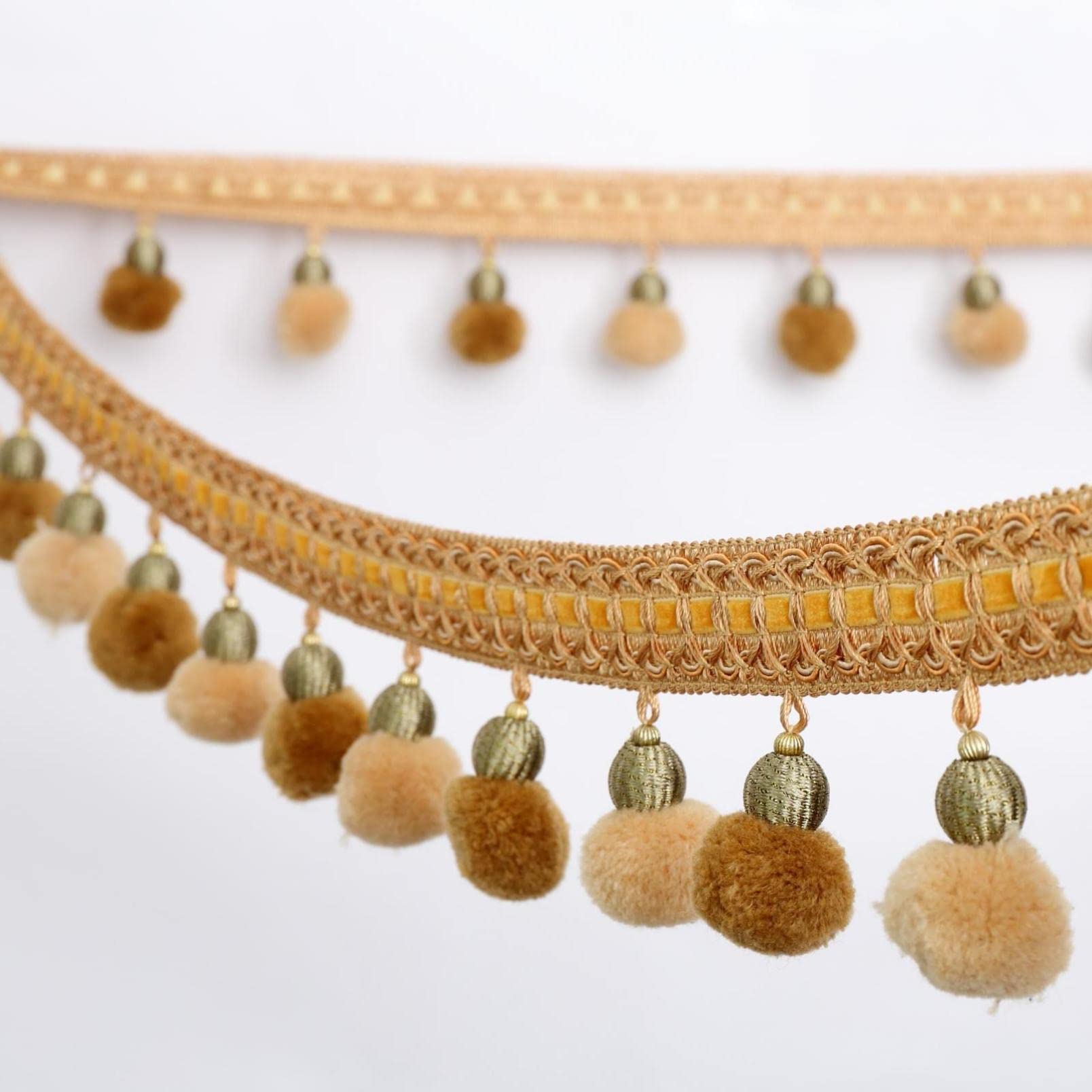 Garniture à franges, glands de rideaux, Pompon suspendu de 3 mètres, boule de frange, rideau de garniture, couture, dentelle, bricolage, artisanat, nappe de canapé, décoration de maison(Khaki)