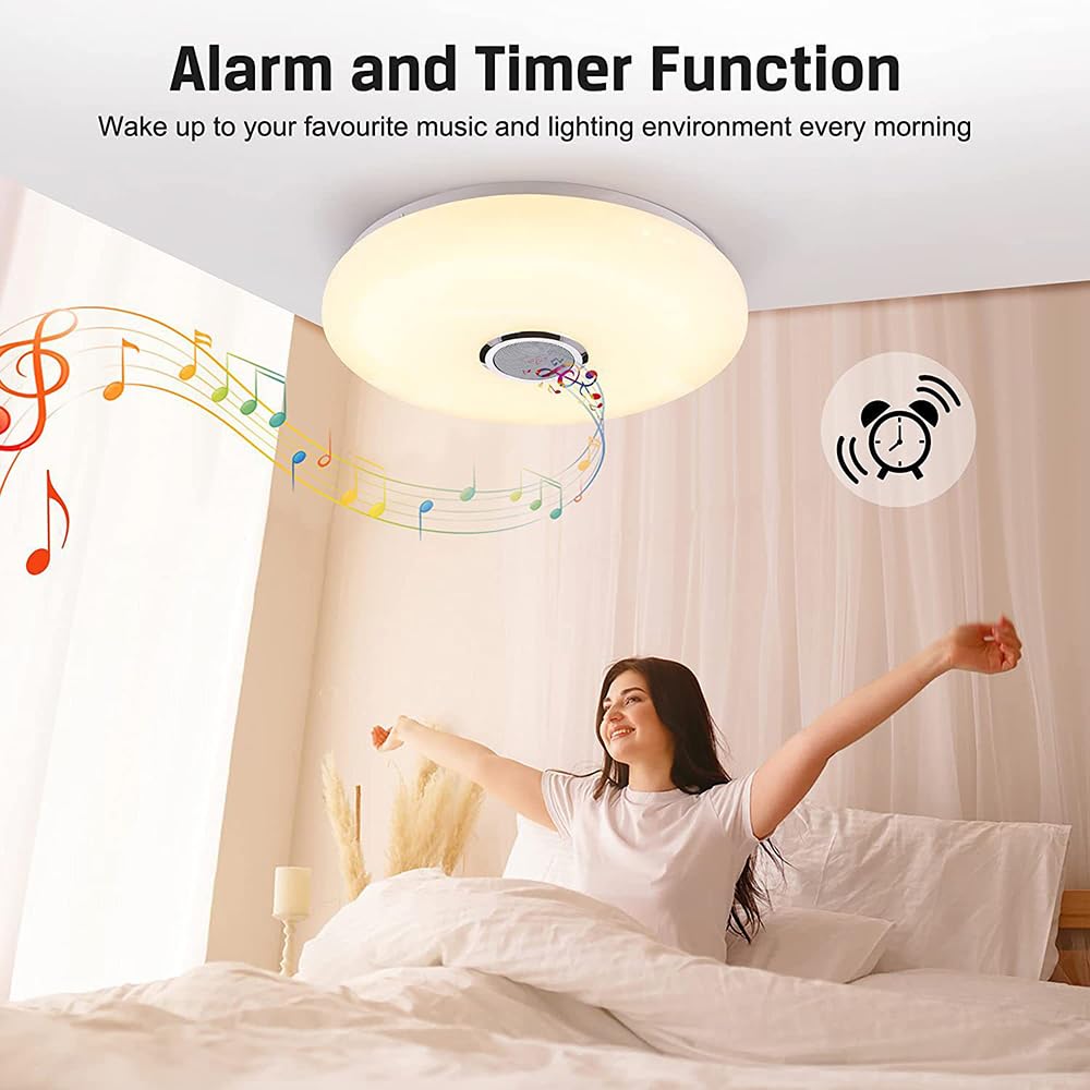 36W Lámpara RGB Lámpara De Techo LED Regulable Que Cambia Color Control Remoto Por Aplicación, Altavoz Bluetooth Lámparas De Música Para Dormitorio Sala De Estar