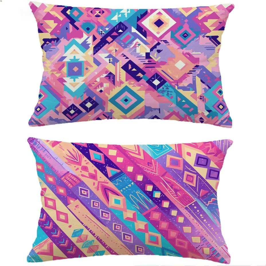 Housse de coussin extérieur 40x60 imperméable aspect lin lot de 2 pour salon de jardin