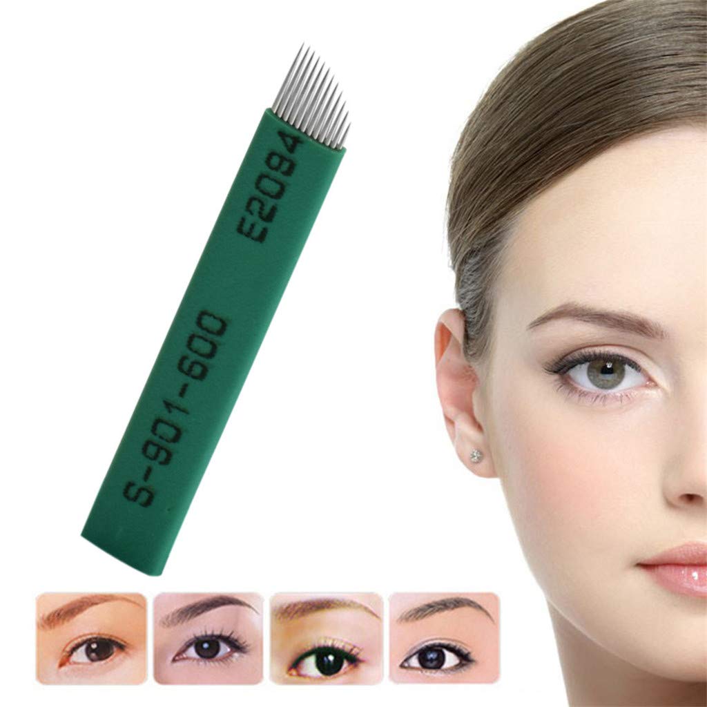 100 Eyebrow Blades Microblading Tattoo Brows Needles Make-Up Tools 12 Pins|Professional Complete Tattoo Kit & Supplies, Tattoo Ink Set with Accessories, Body Art Stencil Pack For All|-image-31