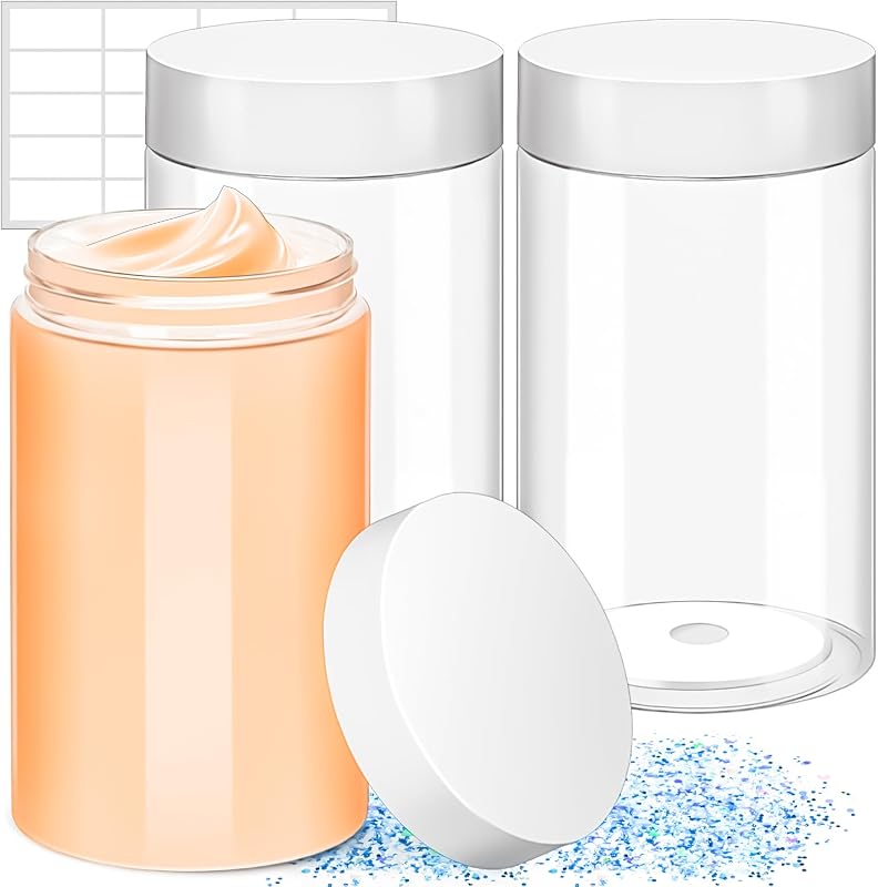 MotBach Pacote com 2 frascos plásticos redondos de 960 mL com tampas brancas