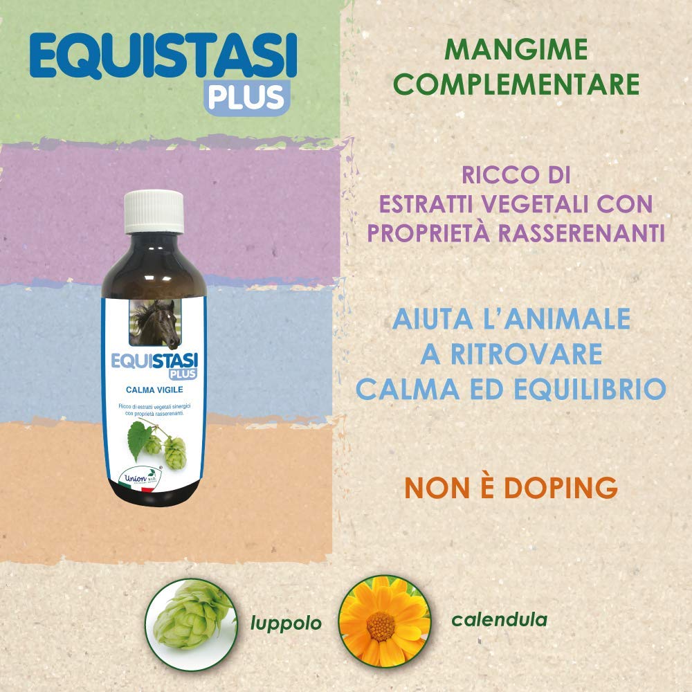 Union Bio® Equistasi Plus 200ML - Calmante Rilassante Non Altera Attenzione Cavallo, Aiuta il Cavallo a Ritrovare Calma ed Equilibrio, in Pre-gara, Per Calmare Senza Ripercussioni Sulla Performance
