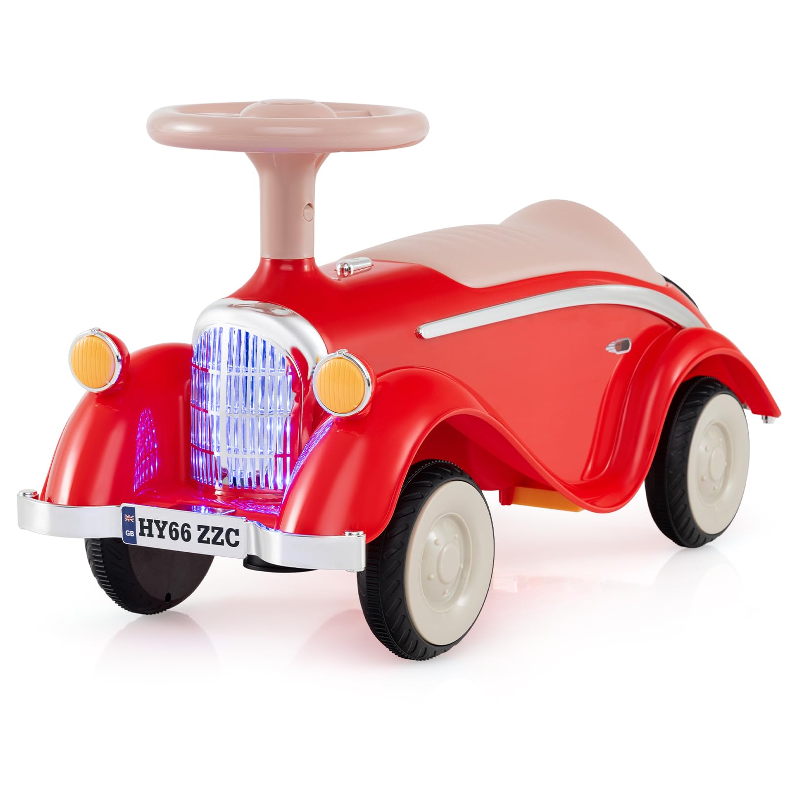 GYMAX Toddler Ride On Car, Kids Sit On Toy with Under Seat Storage, Horn & LED Headlight, Outdoor Indoor Foot to Floor Sliding Car for 19-36 Months Old (Red)