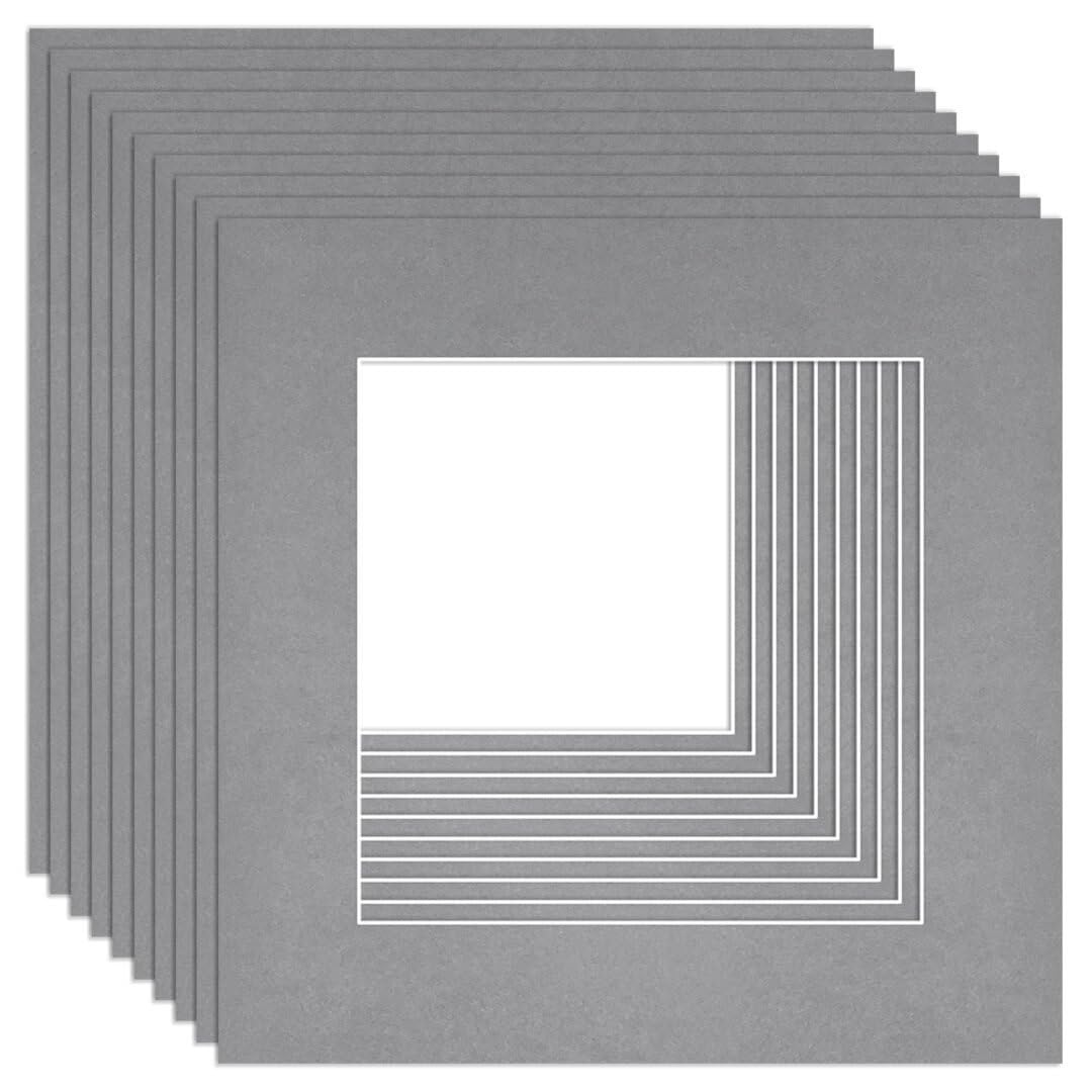 Procut Global 6x6" Mid Grey Picture Mounts to Fit 4x4" Aperture - Precision Cut Cardboard Photo Mount - Ideal for Frames, Prints, Artwork & Certificates - Sizes & Colours Available - 10 Pack