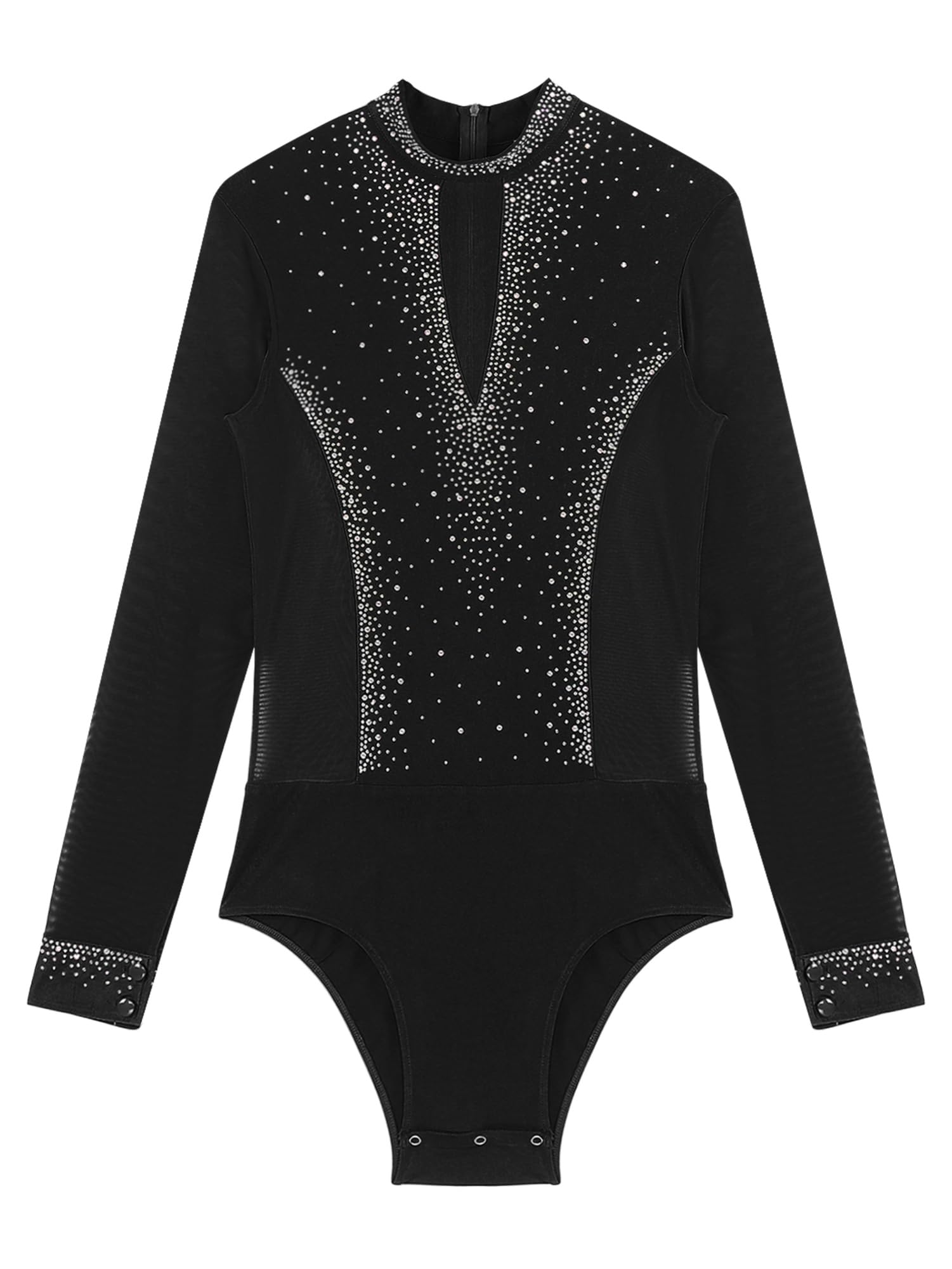IEFIEL Herren Glitzer Latein Hemd Tango Rumba Hemd Bodysuit Jumpsuit mit Knöpfen Im Schritt Turnier Shirt Trikot Tanz Kostüm