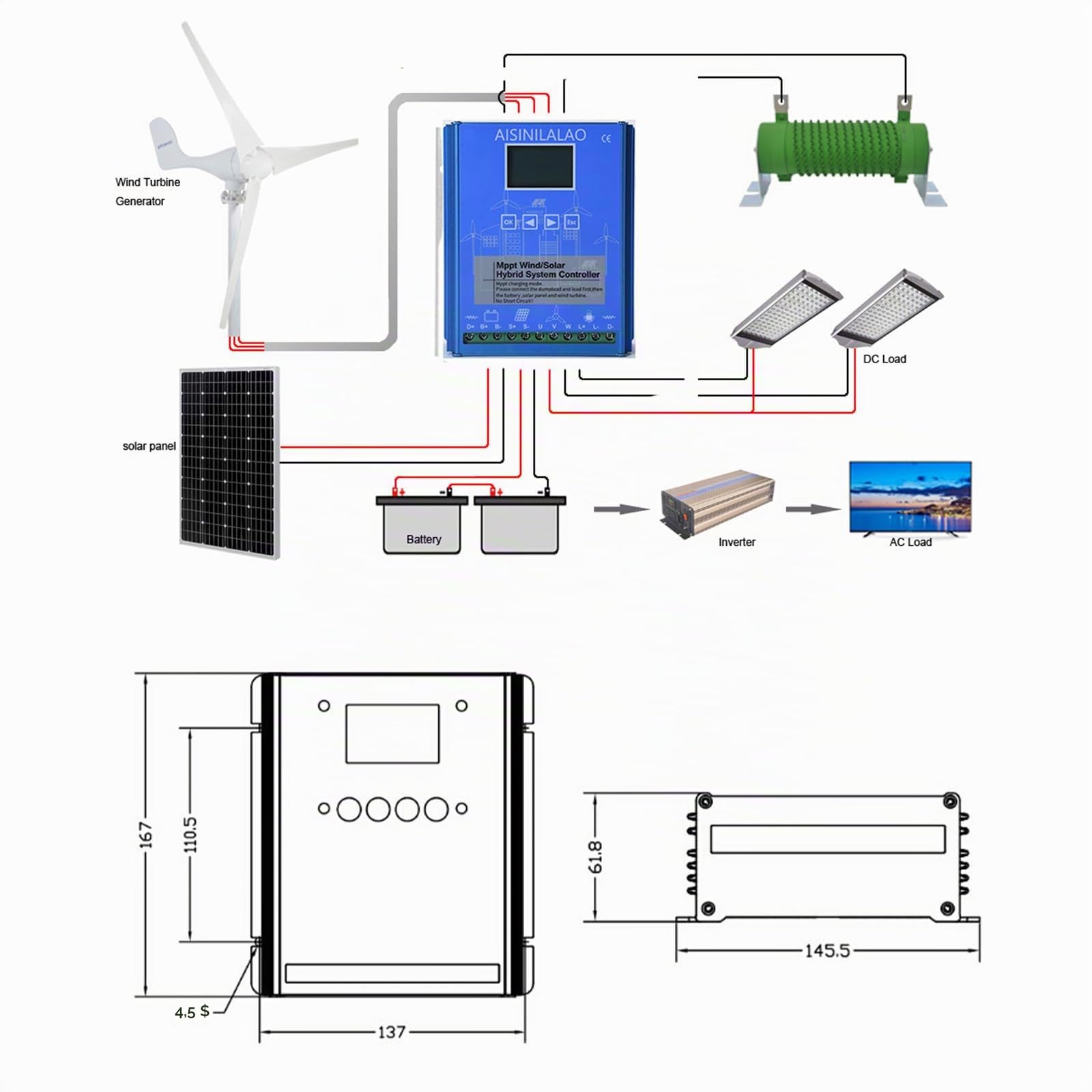 8000W Windkraftanlage Freie Energie-Windmühle mit vertikaler Achse, Windturbinengenerator Hybrid-Laderegler,48V