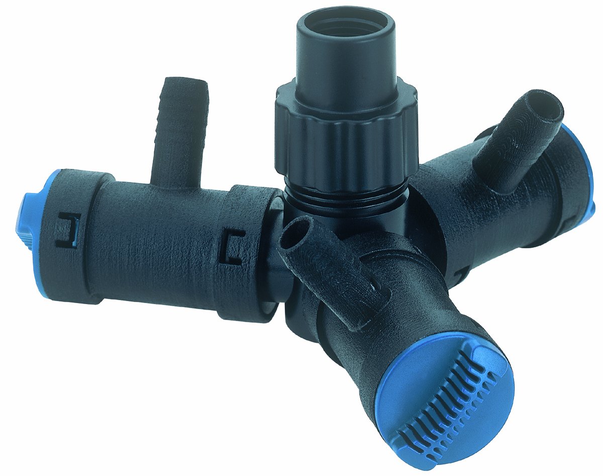 Oase Wasserverteiler Multi WD 1 Zoll, Schwarz, dreifach - mit Zweifachverteilerfunktion, Garten Bewässerung Verteiler