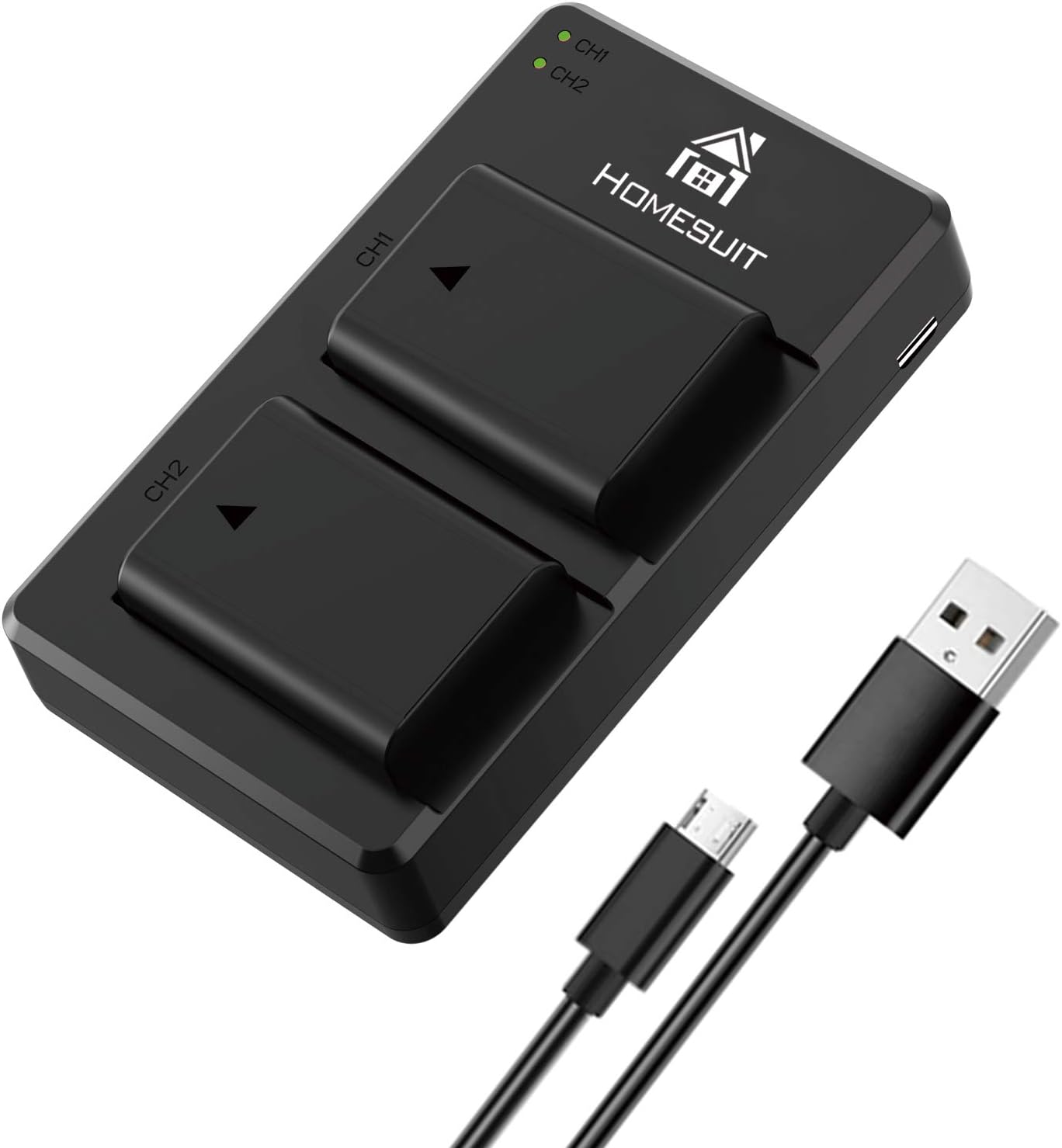 Homesuit 2-Pack NP-FW50 Batteries and USB Dual Charger for A6000, A6500, A6300, A7, A7II, A7RII, A7SII, A7S, A7S2, A7R, A7R2, A55, A5100, RX10 Accessories (Micro USB Port, 1300mAh)