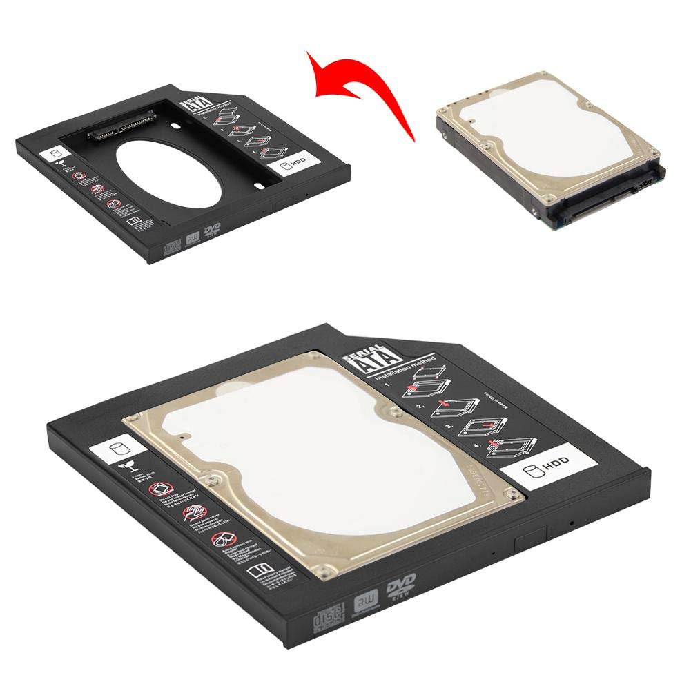 Bewinner 2,5-calowy dysk twardy SATA HDD SSD adapter Drugi dysk twardy obudowa dla kieszeni 9,5 mm / 12,7 mm optyczny adapter DVD do laptopa CD/DVD-ROM (9,5 mm)