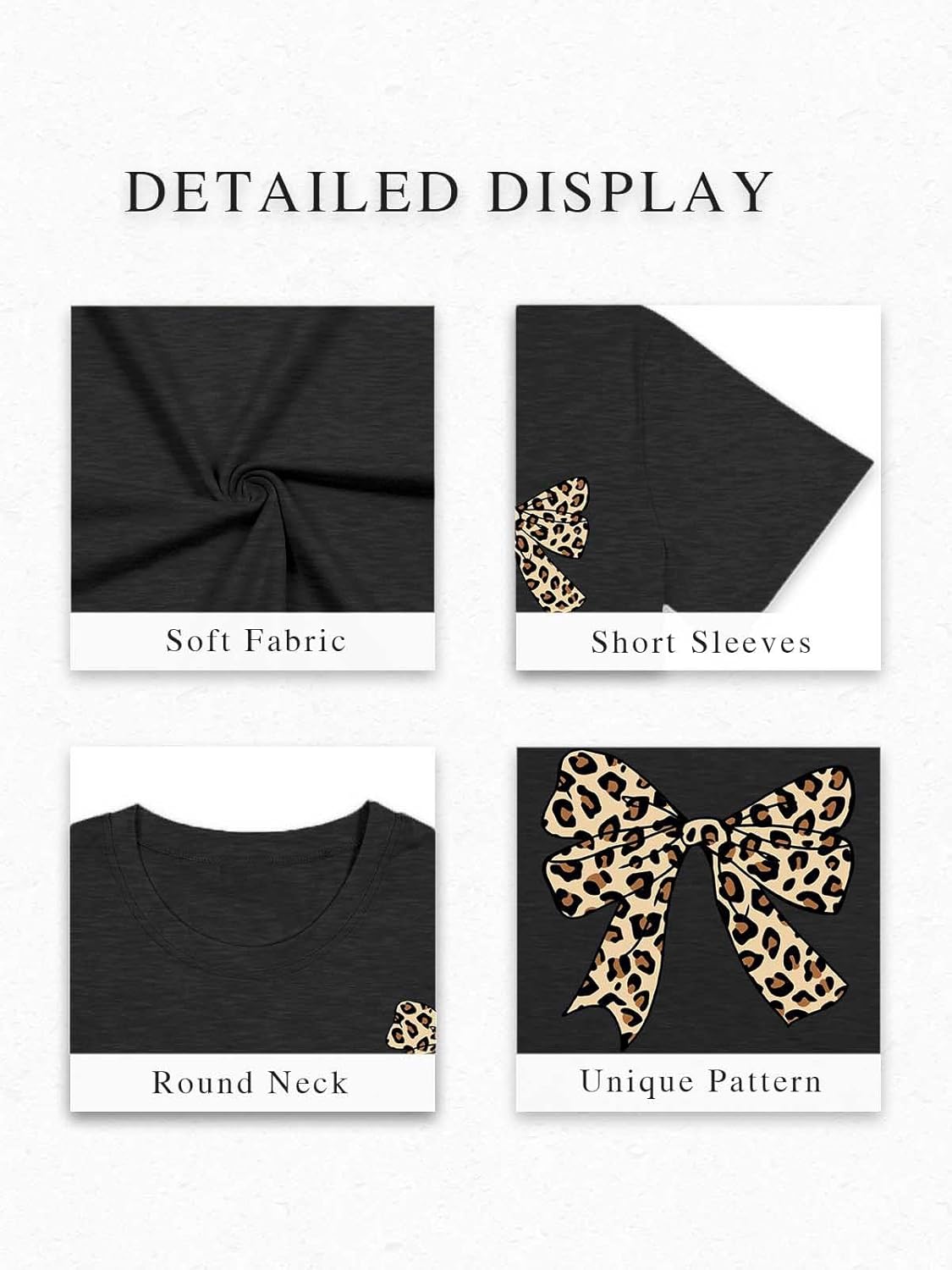 Bow Leopard Shirt for Women Cheetah T-Shirts for Women Bow Graphic Tees Short Sleeve Aesthetic Tee Top - Image 5